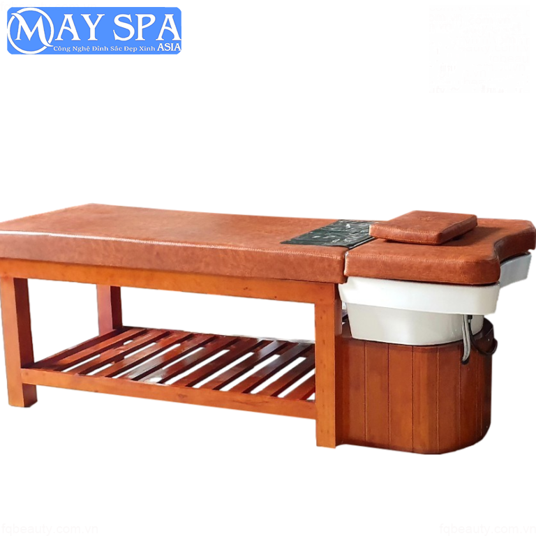 Giường gội đầu dưỡng sinh massage gỗ thông bồn sứ GG514