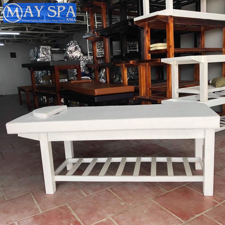 Giường Massage Spa chân gỗ màu trắng kích thước 185x75cm